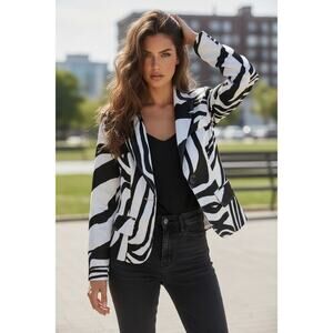 XOXO Black & White Zebra-Print Blazer